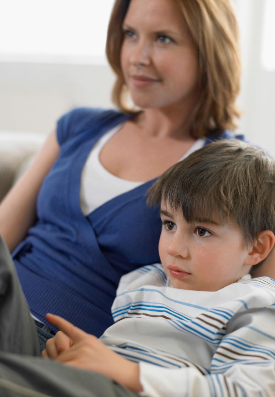 woman and child watching TV