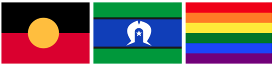 LGBTIQ+, Aboriginal , Torres Strait isl. flags