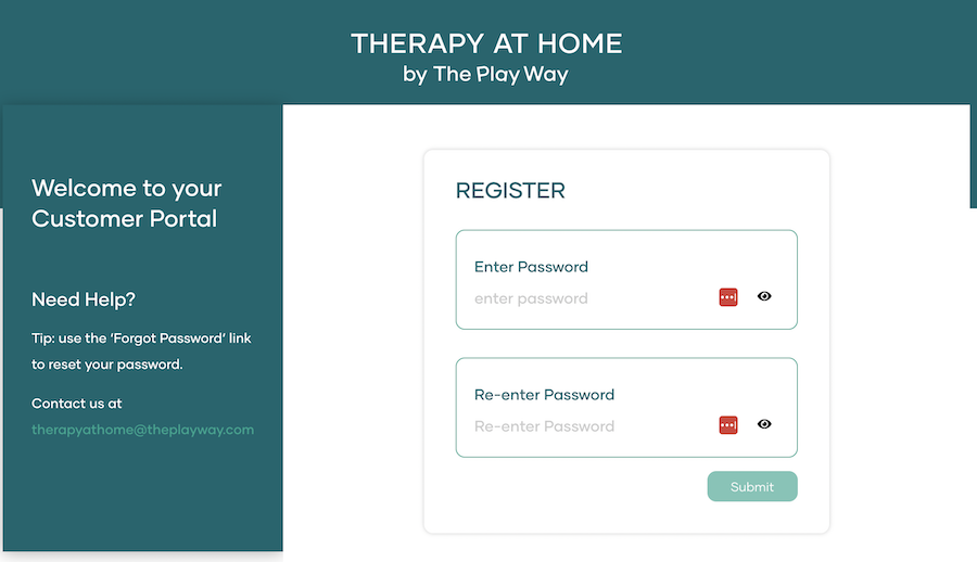 Therapy at Home Customer Portal Registration Form